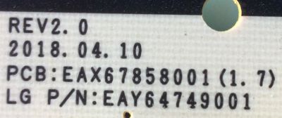 KIT DE TARJETAS PARA TV LG / MAIN EBT65159803 / EAX67685603 / FUENTE EAY64749001 / EAX67858001 / LGP55C8-180P / T-CON 6971L-5673C / 6870C-0745B / 5673C / PANEL LE550AQD (EL)(A3) / MODELO OLED55C8PUA.BUSWLJR - Imagen 2